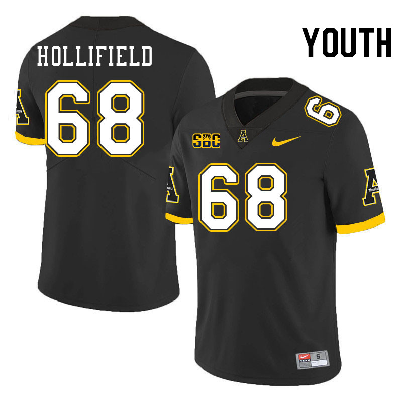 Youth #68 Jack Hollifield Appalachian State Mountaineers College Football Jerseys Stitched-Black